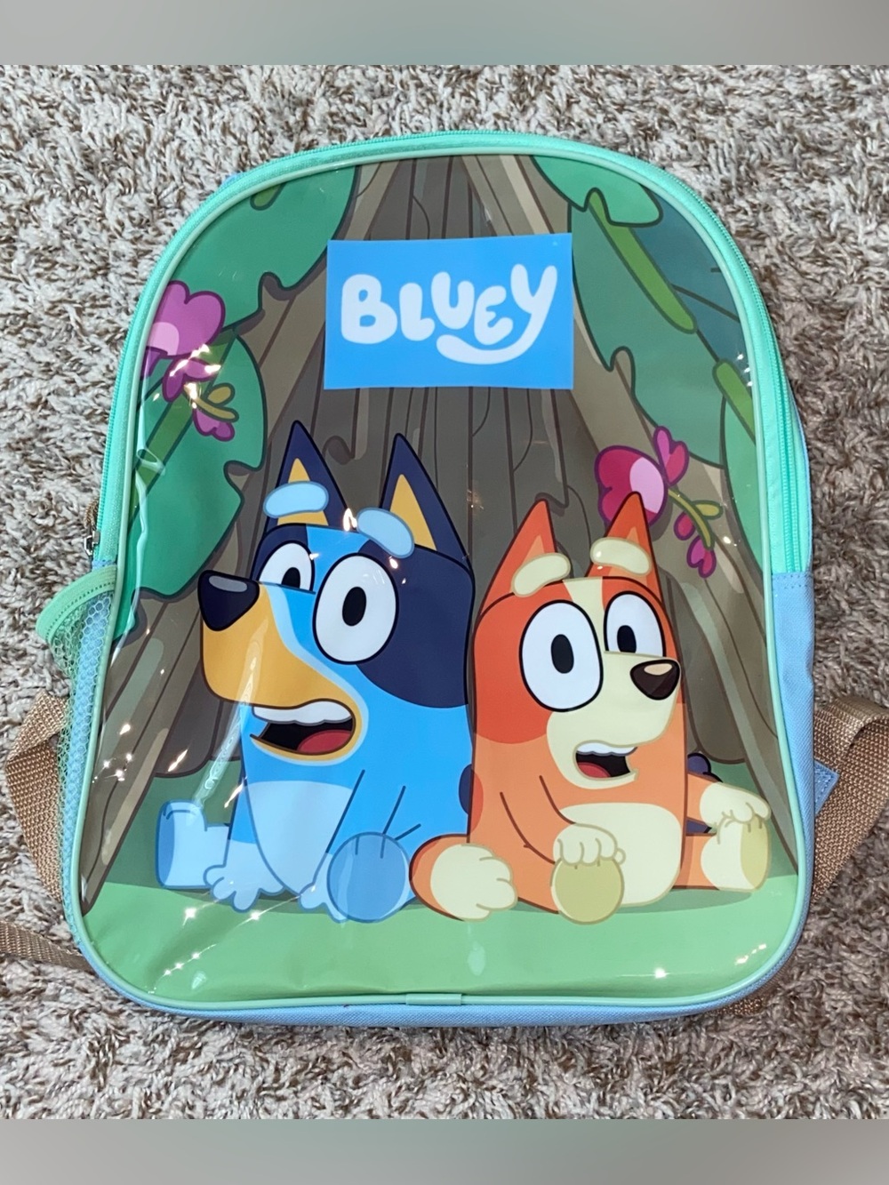 BLUEY Zip Up Kids Blue Green Backpack 16”